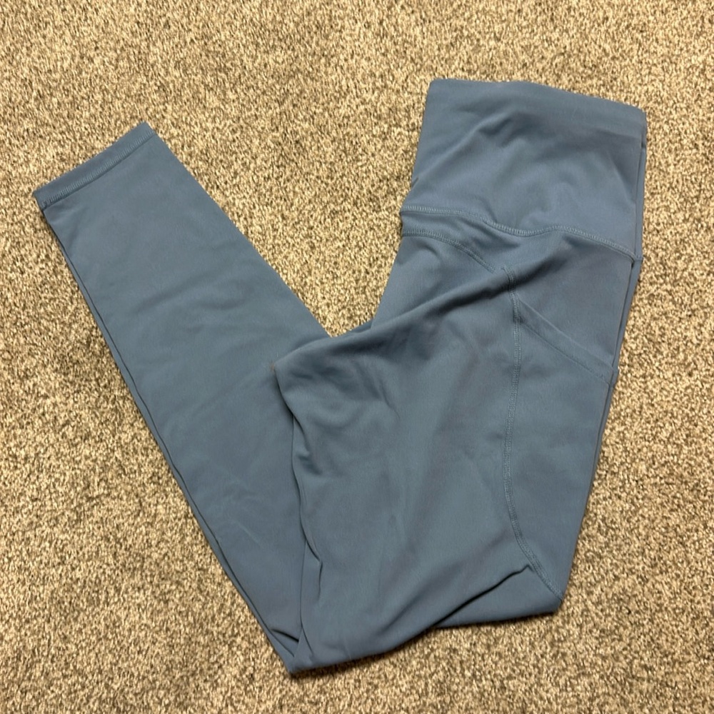 Smoky blue full length high rise pocket leggings